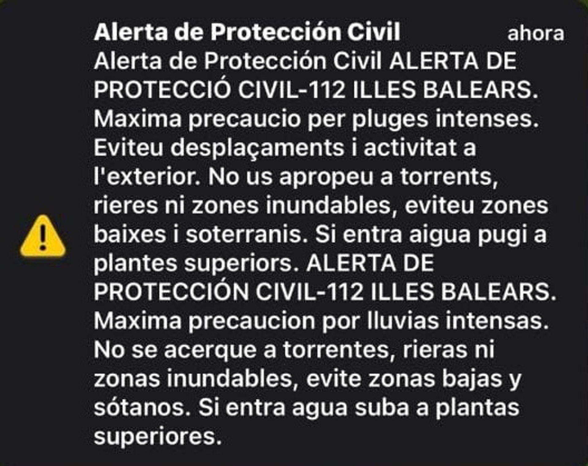 Emergencias envía mensaje ‘Es-Alert’ a Ibiza y Formentera tras intensificarse las lluvias provocadas por la dana
