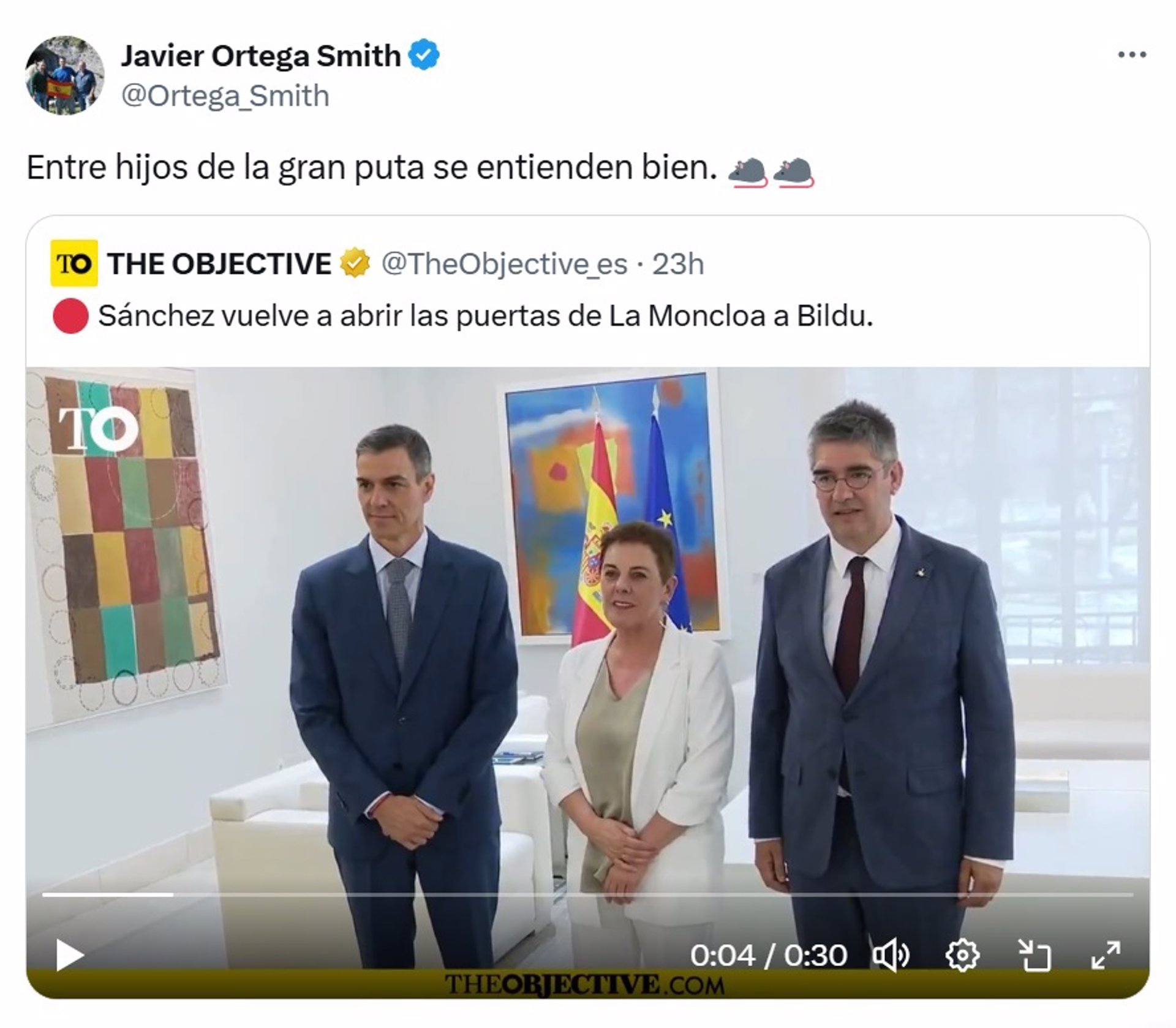 Ortega Smith (Vox) vuelve a descalificar a Pedro Sánchez en redes sociales y ahora le llama «hijo de la gran puta»