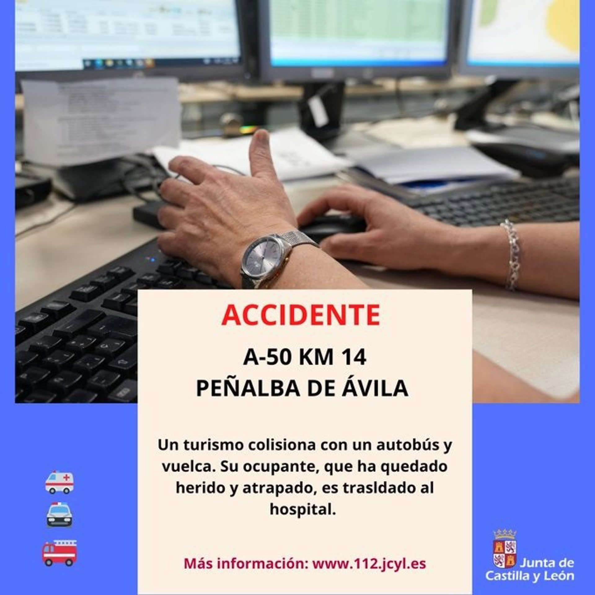 Un herido tras chocar un turismo y un autobús con diez ocupantes en la A-50 en Peñalba de Ávila (Ávila)