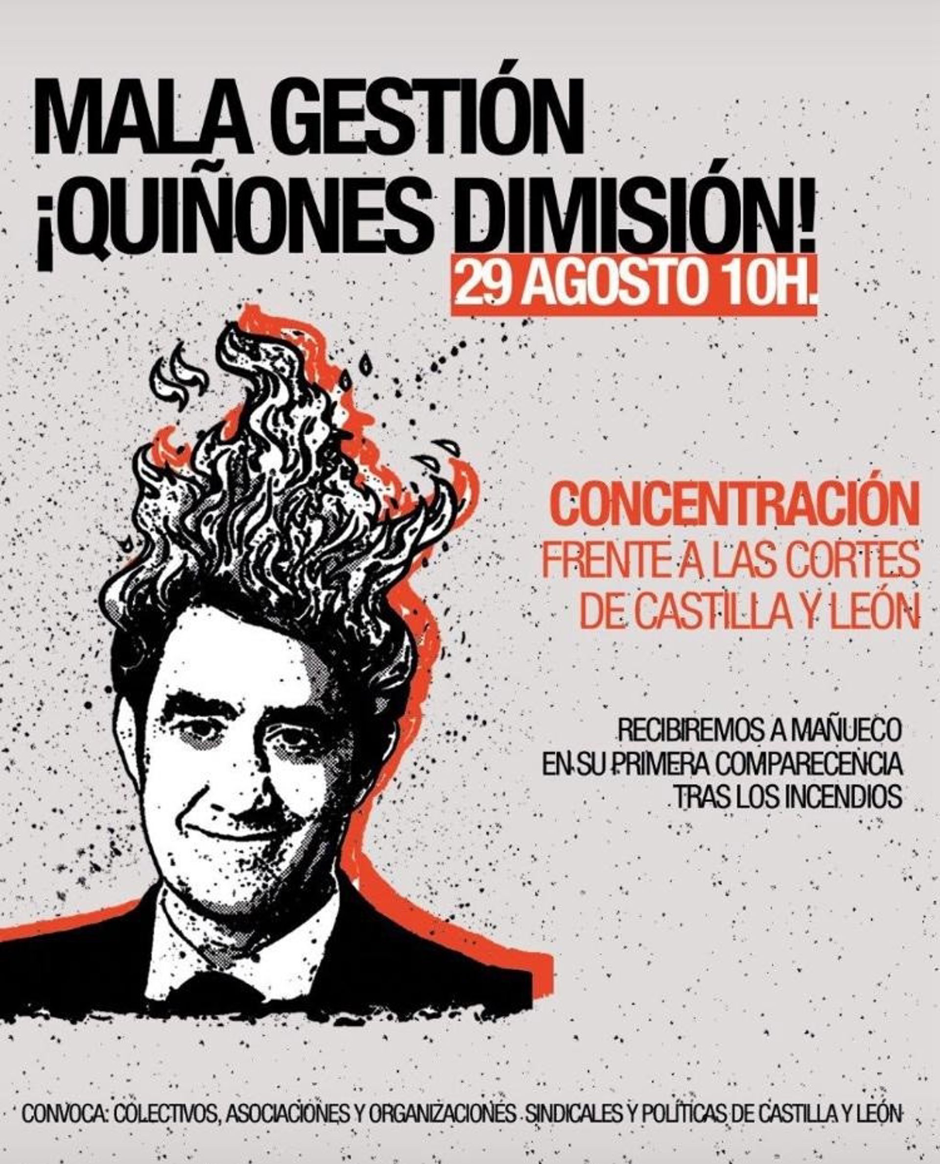 Convocada una concentración frente a las Cortes durante la comparecencia de Mañueco sobre los incendios