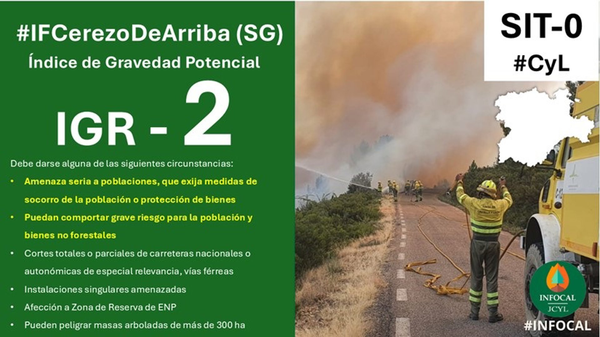 Declarado un incendio de gravedad 2 en Cerezo de Arriba (Segovia) tras entrar el fuego de Peñalba (Guadalajara)