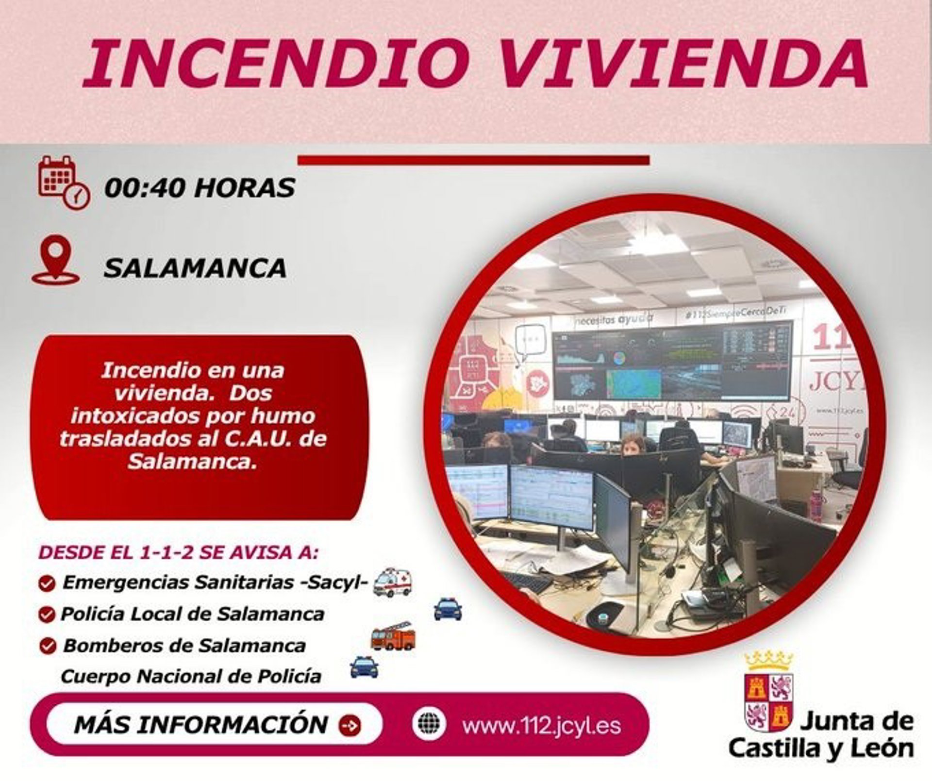 Dos intoxicados por humo, entre ellos un agente de la Policía, en el incendio de una vivienda en Salamanca