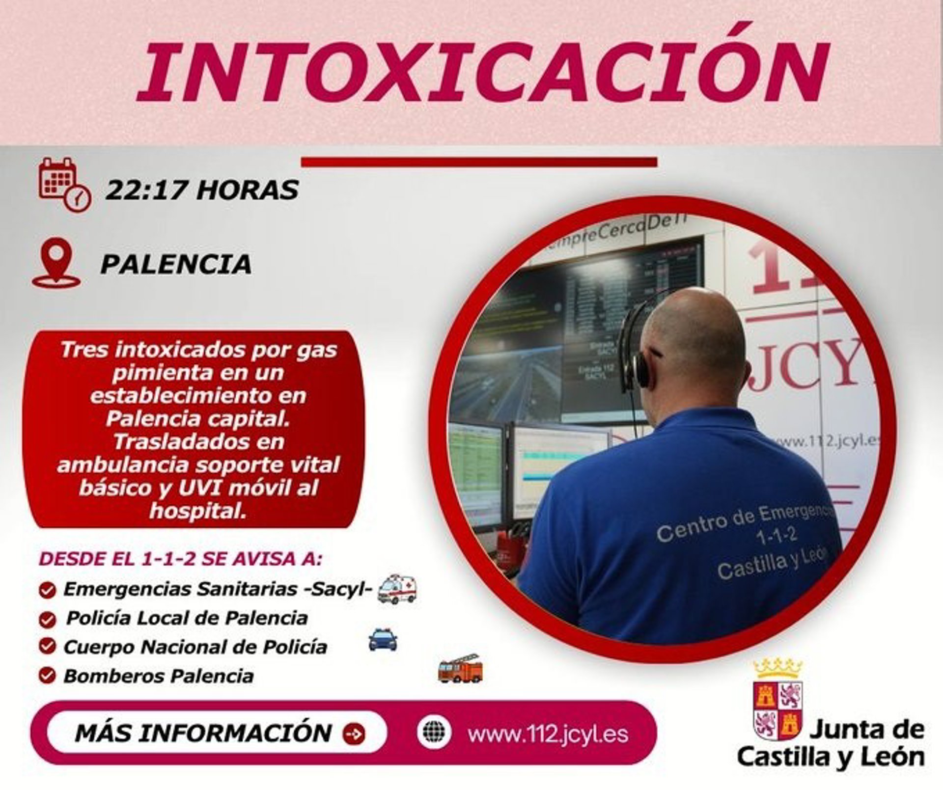 Tres trasladados al hospital tras intoxicarse con gas pimienta en un establecimiento de Palencia