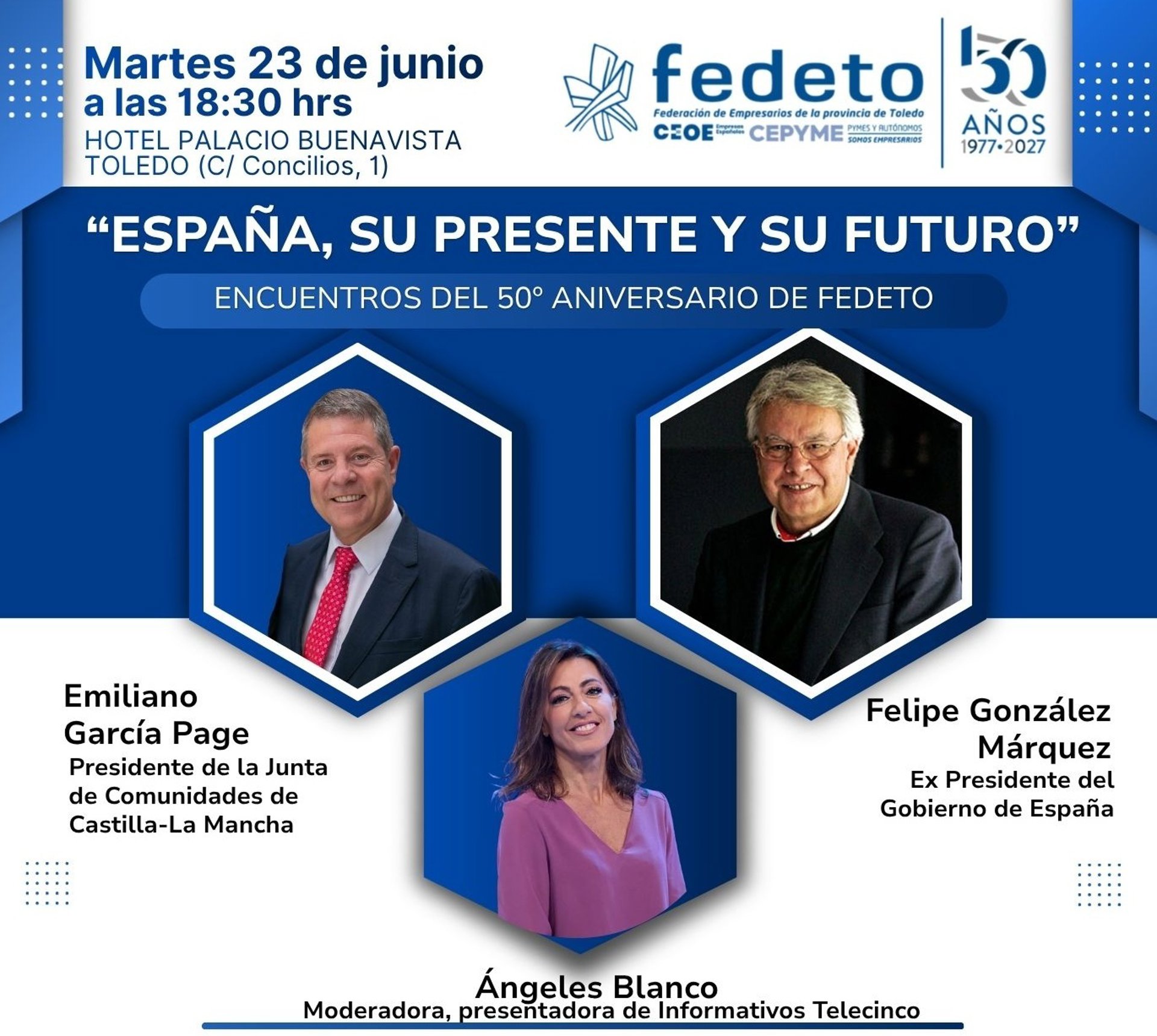 Felipe González y García-Page protagonizan el encuentro ‘España, su presente y su futuro’ el próximo martes en Toledo