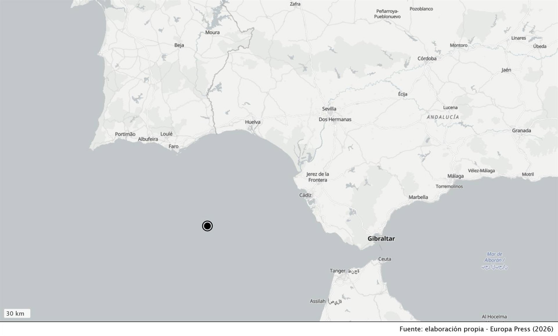 Registrado un terremoto de magnitud 2,2 en el Golfo de Cádiz tras otro seísmo de 3,5 hace dos días