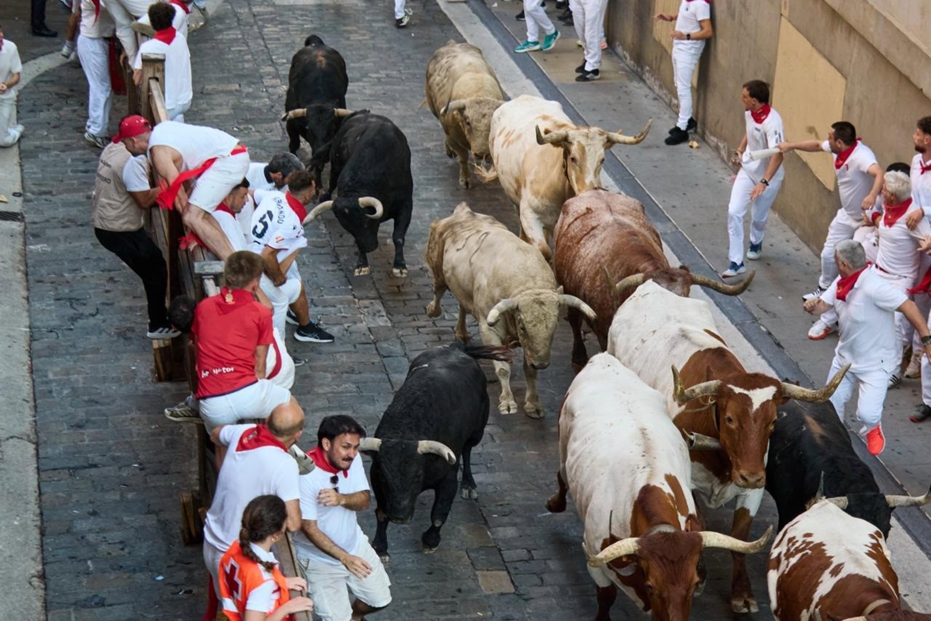 Los toros de Fuente Ymbro protagonizan un rápido y masificado primer encierro de San Fermín