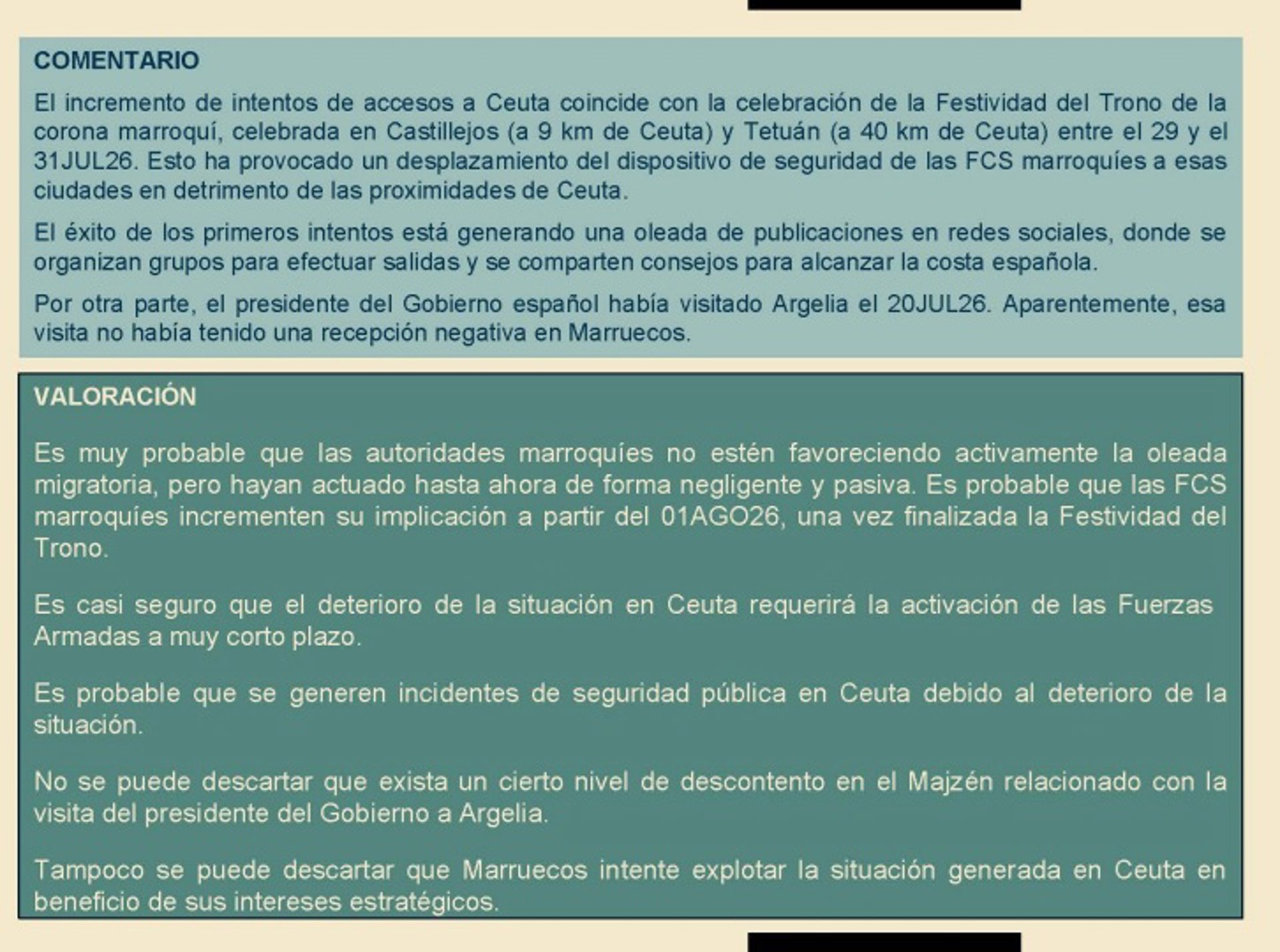 La Inteligencia militar vio a Marruecos «negligente y pasivo» y valoró que «intentará explotar» la crisis de Ceuta