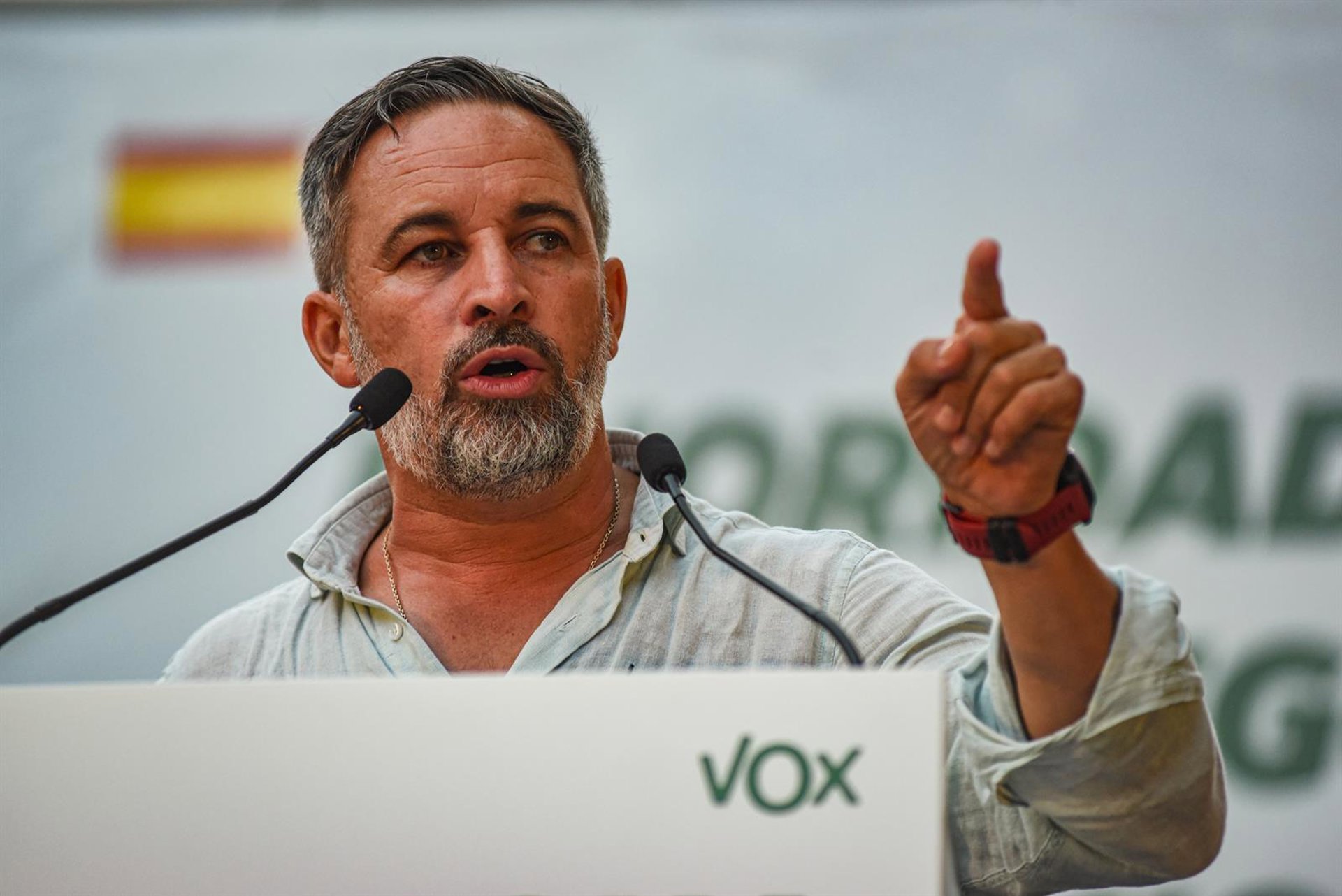 Abascal: «Las milicias de Sánchez están acampadas en la playa del trampolín y en Sol»