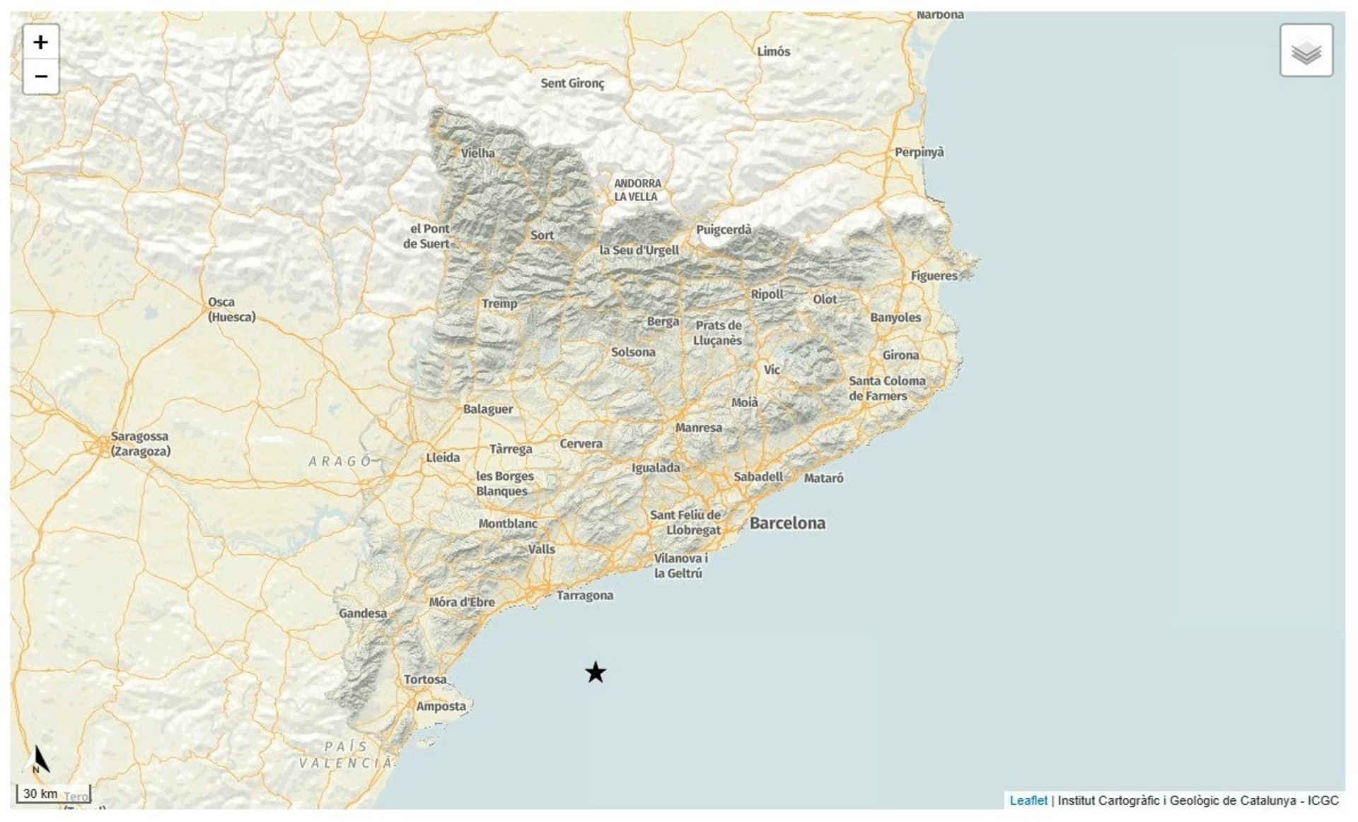 Terremoto «sin daños» en el mar entre Catalunya y Baleares de 3.1 grados Richter